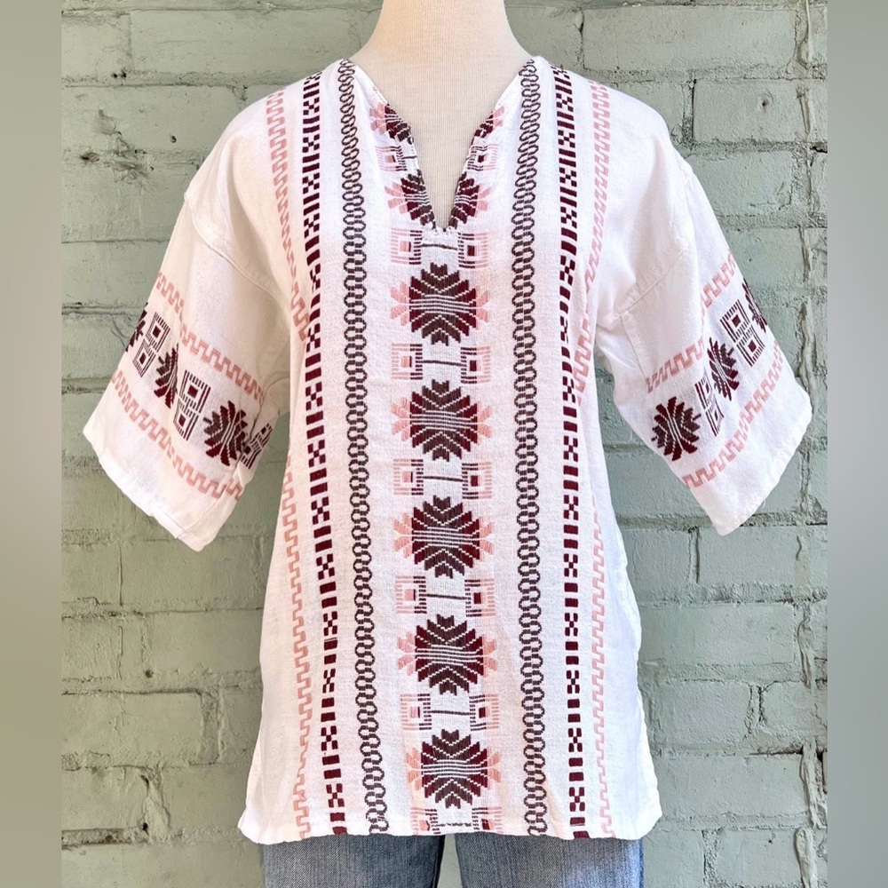 Vintage Embroidered Aztec Mexican Cotton Short Sleeve Top
